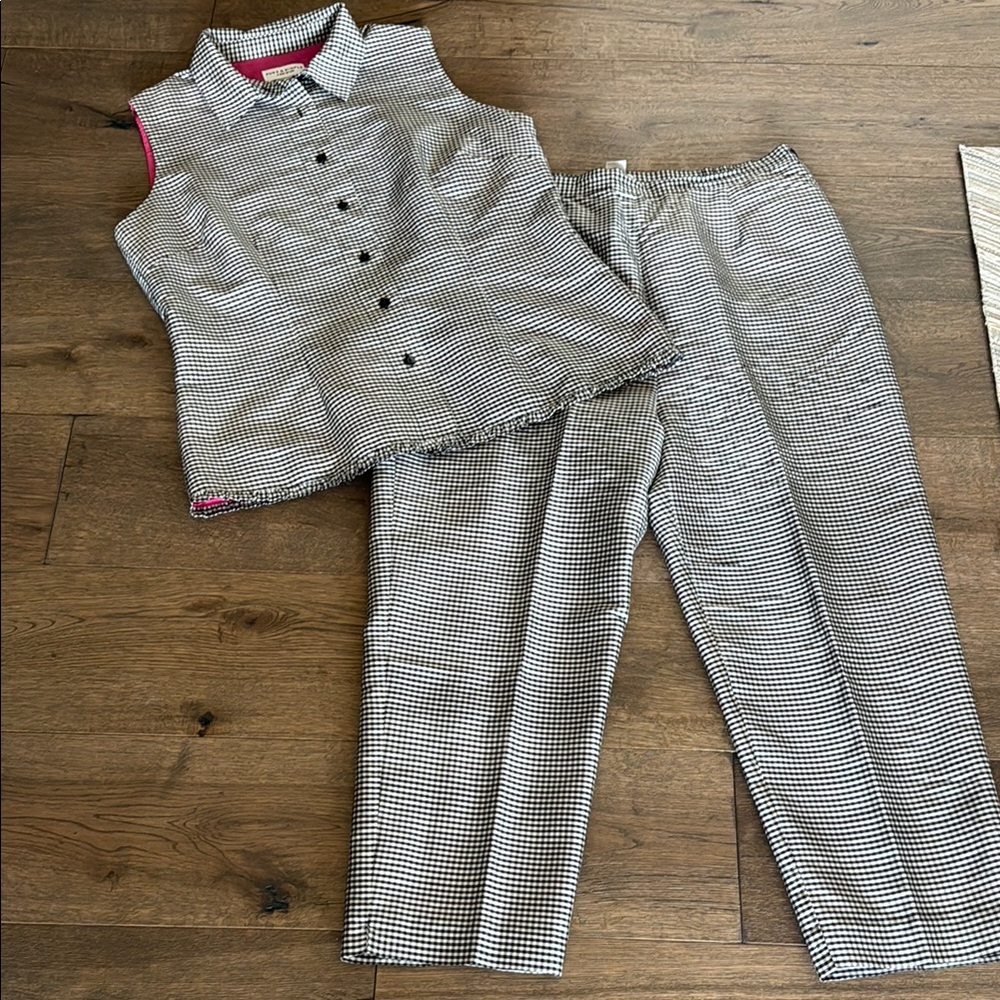Pure and Simple silk black and white checkered pant and top set
